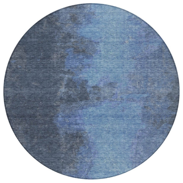 HomeRoots 8' Navy Blue & Gray Round Abstract Area Rug - Modern Washable Design for Indoor & Outdoor Spaces 619531