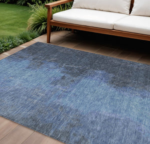HomeRoots 10' Navy Blue and Gray Abstract Area Rug - Washable, Durable Indoor/Outdoor Design for Any Space 619534