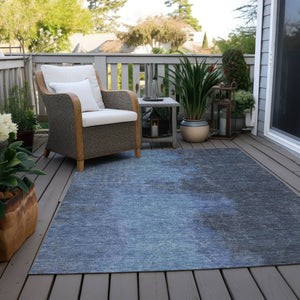 HomeRoots 10' Navy Blue and Gray Abstract Area Rug - Washable, Durable Indoor/Outdoor Design for Any Space 619534