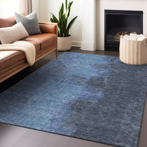 HomeRoots 10' Navy Blue and Gray Abstract Area Rug - Washable, Durable Indoor/Outdoor Design for Any Space 619534