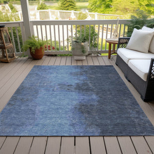 HomeRoots 10' Navy Blue and Gray Abstract Area Rug - Washable, Durable Indoor/Outdoor Design for Any Space 619534