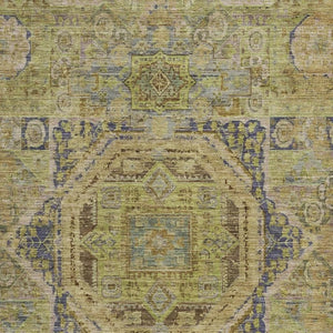 HomeRoots 8' X 10' Artichoke Green & Blue Medallion Area Rug - Washable, Durable, Indoor/Outdoor Versatility! 619538