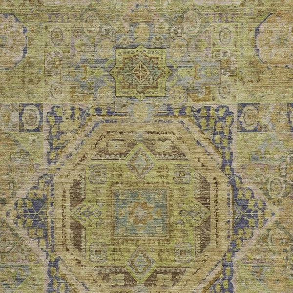 HomeRoots 8' X 10' Artichoke Green & Blue Medallion Area Rug - Washable, Durable, Indoor/Outdoor Versatility! 619538