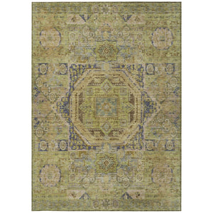 HomeRoots 8' X 10' Artichoke Green & Blue Medallion Area Rug - Washable, Durable, Indoor/Outdoor Versatility! 619538