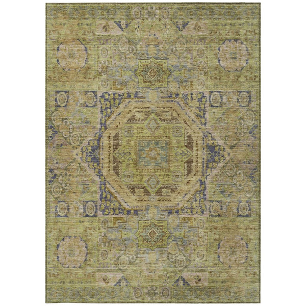 HomeRoots 8' X 10' Artichoke Green & Blue Medallion Area Rug - Washable, Durable, Indoor/Outdoor Versatility! 619538