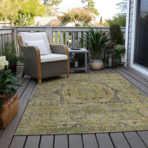 HomeRoots 8' X 10' Artichoke Green & Blue Medallion Area Rug - Washable, Durable, Indoor/Outdoor Versatility! 619538
