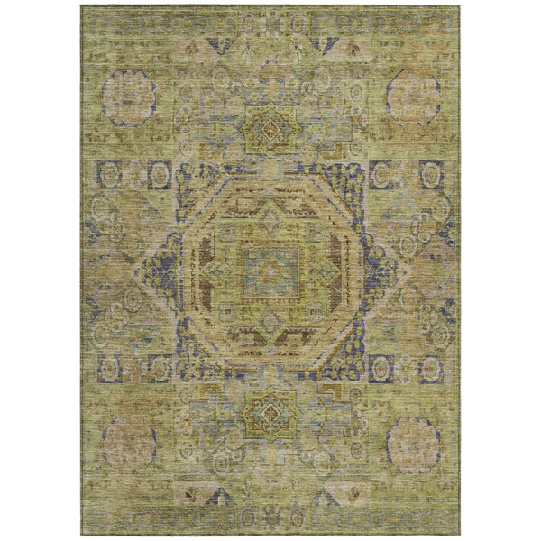 HomeRoots 8' X 10' Artichoke Green & Blue Medallion Area Rug - Washable, Durable, Indoor/Outdoor Versatility! 619538