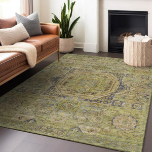 HomeRoots 8' X 10' Artichoke Green & Blue Medallion Area Rug - Washable, Durable, Indoor/Outdoor Versatility! 619538
