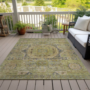 HomeRoots 8' X 10' Artichoke Green & Blue Medallion Area Rug - Washable, Durable, Indoor/Outdoor Versatility! 619538