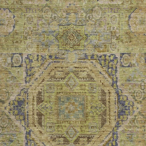 HomeRoots 9' X 12' Artichoke Green & Blue Medallion Area Rug – Washable, Durable, Perfect for Indoors & Outdoors 619539
