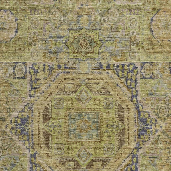HomeRoots 9' X 12' Artichoke Green & Blue Medallion Area Rug – Washable, Durable, Perfect for Indoors & Outdoors 619539