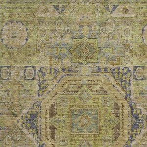 HomeRoots 10' Artichoke Green & Blue Medallion Washable Area Rug - Durable, Stylish for Indoor/Outdoor Use! 619540