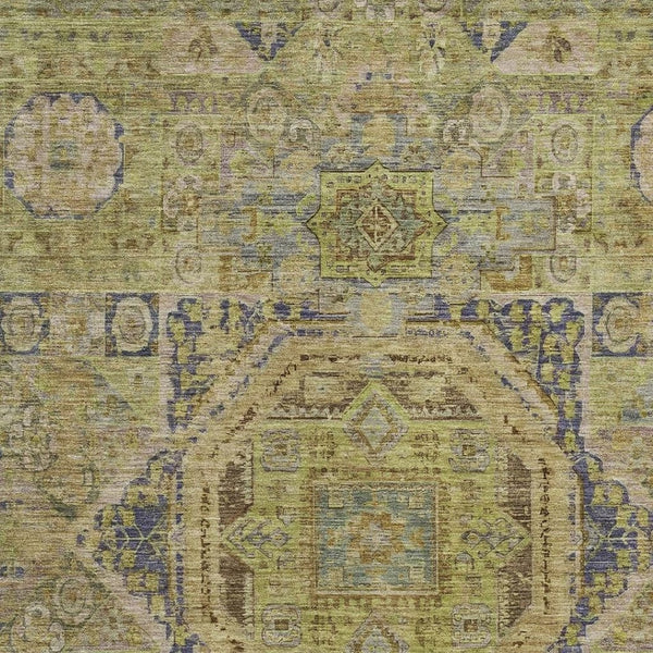 HomeRoots 10' Artichoke Green & Blue Medallion Washable Area Rug - Durable, Stylish for Indoor/Outdoor Use! 619540