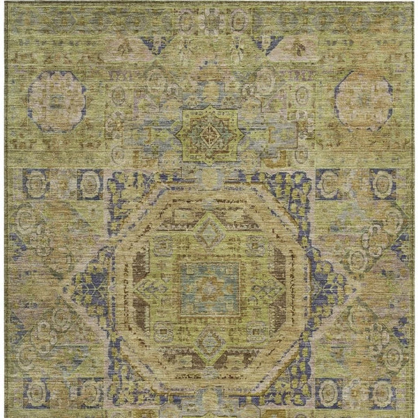 HomeRoots 10' Artichoke Green & Blue Medallion Washable Area Rug - Durable, Stylish for Indoor/Outdoor Use! 619540