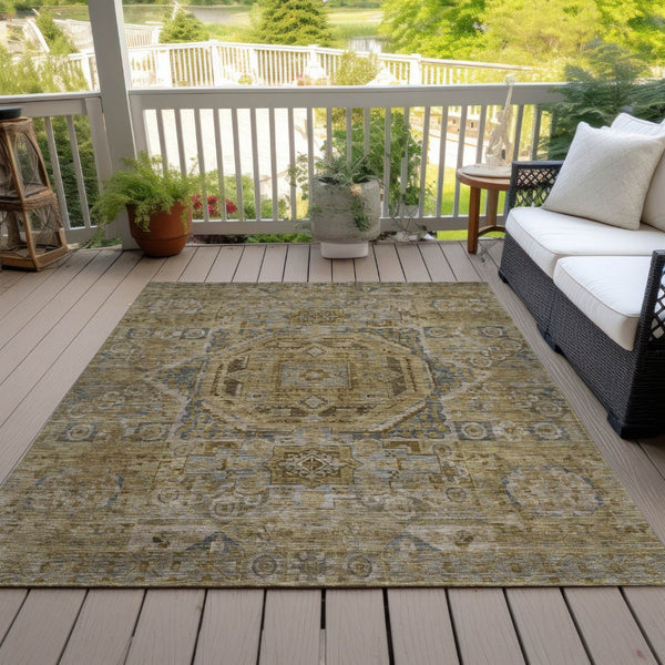 HomeRoots 5' X 8' Brown and Blue Medallion Washable Area Rug - Stylish, Durable, Indoor/Outdoor Charm for All Spaces 619542