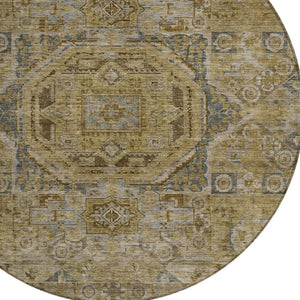 HomeRoots 8' Round Medallion Area Rug - Stylish Brown & Blue Washable Design for Indoor/Outdoor Versatility 619543