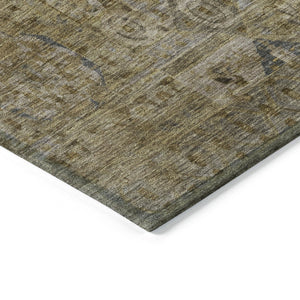 HomeRoots 8' Round Medallion Area Rug - Stylish Brown & Blue Washable Design for Indoor/Outdoor Versatility 619543