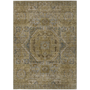 HomeRoots 8' X 10' Brown and Blue Medallion Area Rug - Washable, Durable, Indoor & Outdoor Use, Easy Care 619544