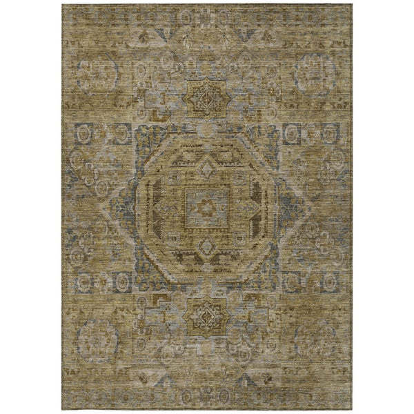 HomeRoots 8' X 10' Brown and Blue Medallion Area Rug - Washable, Durable, Indoor & Outdoor Use, Easy Care 619544