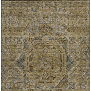 HomeRoots 8' X 10' Brown and Blue Medallion Area Rug - Washable, Durable, Indoor & Outdoor Use, Easy Care 619544
