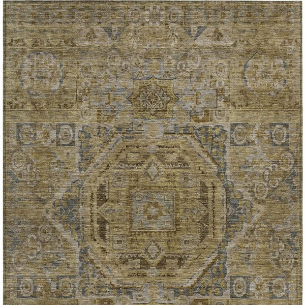 HomeRoots 8' X 10' Brown and Blue Medallion Area Rug - Washable, Durable, Indoor & Outdoor Use, Easy Care 619544