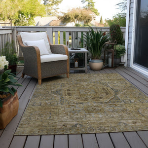 HomeRoots 8' X 10' Brown and Blue Medallion Area Rug - Washable, Durable, Indoor & Outdoor Use, Easy Care 619544