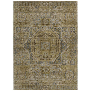 HomeRoots 8' X 10' Brown and Blue Medallion Area Rug - Washable, Durable, Indoor & Outdoor Use, Easy Care 619544
