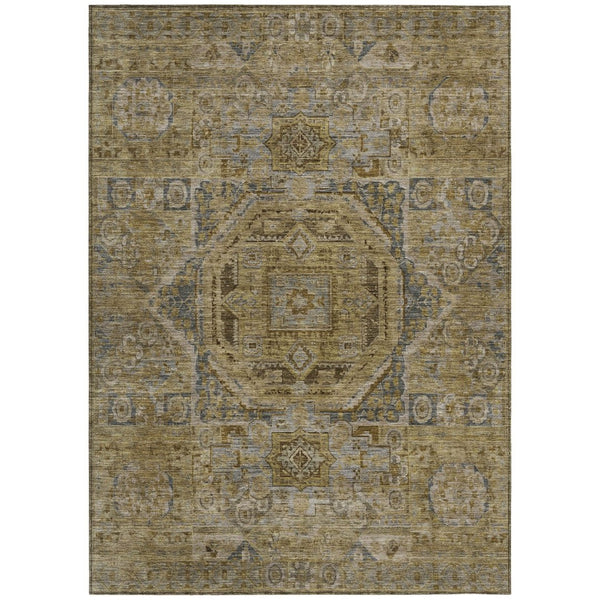 HomeRoots 8' X 10' Brown and Blue Medallion Area Rug - Washable, Durable, Indoor & Outdoor Use, Easy Care 619544