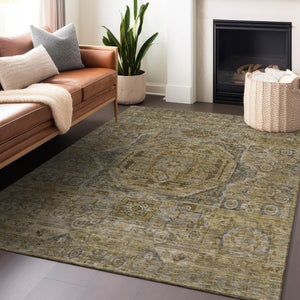 HomeRoots 8' X 10' Brown and Blue Medallion Area Rug - Washable, Durable, Indoor & Outdoor Use, Easy Care 619544