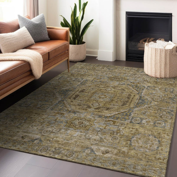 HomeRoots 8' X 10' Brown and Blue Medallion Area Rug - Washable, Durable, Indoor & Outdoor Use, Easy Care 619544
