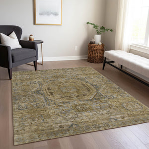 HomeRoots 8' X 10' Brown and Blue Medallion Area Rug - Washable, Durable, Indoor & Outdoor Use, Easy Care 619544