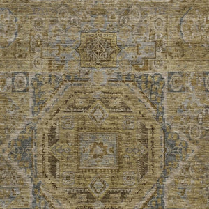 HomeRoots 9' X 12' Brown and Blue Medallion Area Rug - Washable, Indoor/Outdoor, Durable for High-Traffic Spaces 619545