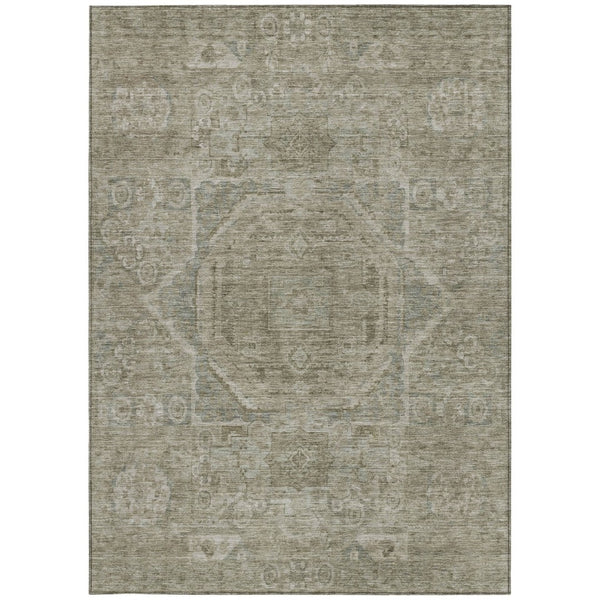 HomeRoots 5' X 8' Gray and Silver Medallion Area Rug - Washable, Indoor/Outdoor, Stain-Resistant, Durable Design 619548