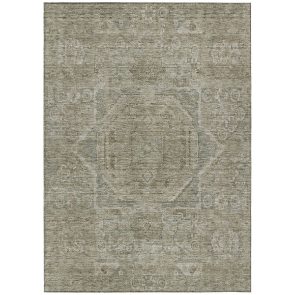 HomeRoots 5' X 8' Gray and Silver Medallion Area Rug - Washable, Indoor/Outdoor, Stain-Resistant, Durable Design 619548
