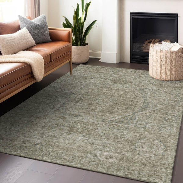 HomeRoots 5' X 8' Gray and Silver Medallion Area Rug - Washable, Indoor/Outdoor, Stain-Resistant, Durable Design 619548