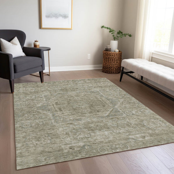 HomeRoots 5' X 8' Gray and Silver Medallion Area Rug - Washable, Indoor/Outdoor, Stain-Resistant, Durable Design 619548