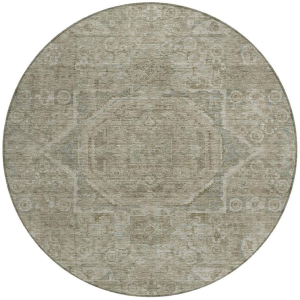 HomeRoots 8' Gray and Silver Round Medallion Rug - Washable Indoor/Outdoor Area Rug for All Spaces & Styles 619549