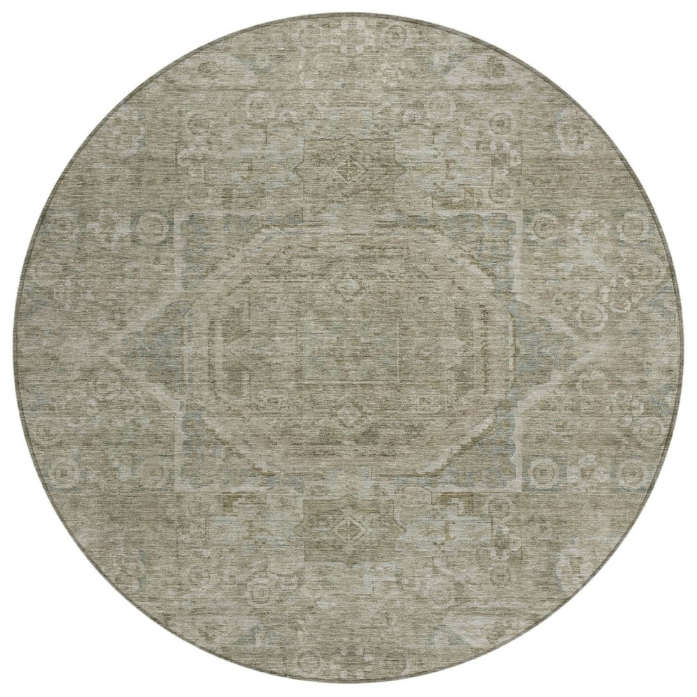 HomeRoots 8' Gray and Silver Round Medallion Rug - Washable Indoor/Outdoor Area Rug for All Spaces & Styles 619549