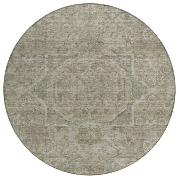 HomeRoots 8' Gray and Silver Round Medallion Rug - Washable Indoor/Outdoor Area Rug for All Spaces & Styles 619549