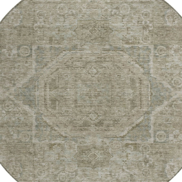 HomeRoots 8' Gray and Silver Round Medallion Rug - Washable Indoor/Outdoor Area Rug for All Spaces & Styles 619549