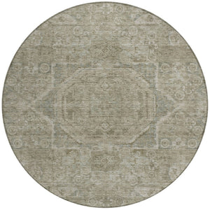 HomeRoots 8' Gray and Silver Round Medallion Rug - Washable Indoor/Outdoor Area Rug for All Spaces & Styles 619549