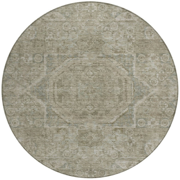 HomeRoots 8' Gray and Silver Round Medallion Rug - Washable Indoor/Outdoor Area Rug for All Spaces & Styles 619549