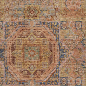 HomeRoots 5' X 8' Indoor Outdoor Area Rug - Rust and Blue Medallion Design, Washable, Durable for High Traffic Areas 619554