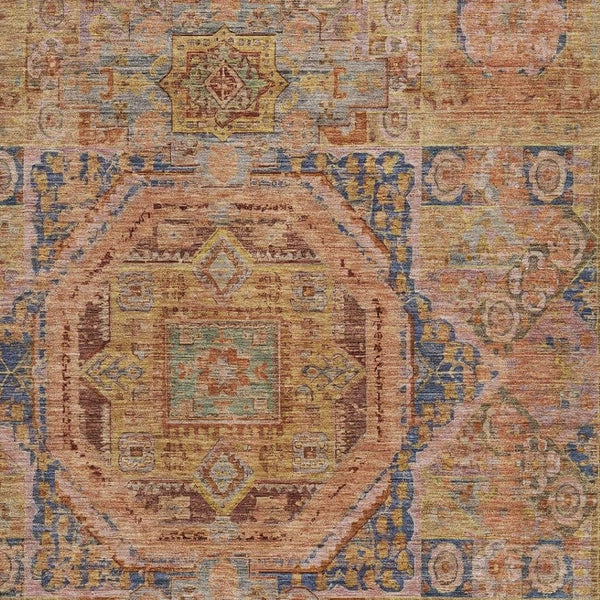HomeRoots 5' X 8' Indoor Outdoor Area Rug - Rust and Blue Medallion Design, Washable, Durable for High Traffic Areas 619554