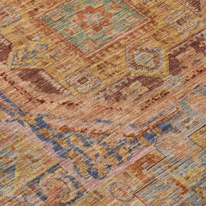 HomeRoots 8' Round Medallion Area Rug - Washable, Durable Design in Rust & Blue for Indoor/Outdoor Elegance 619555