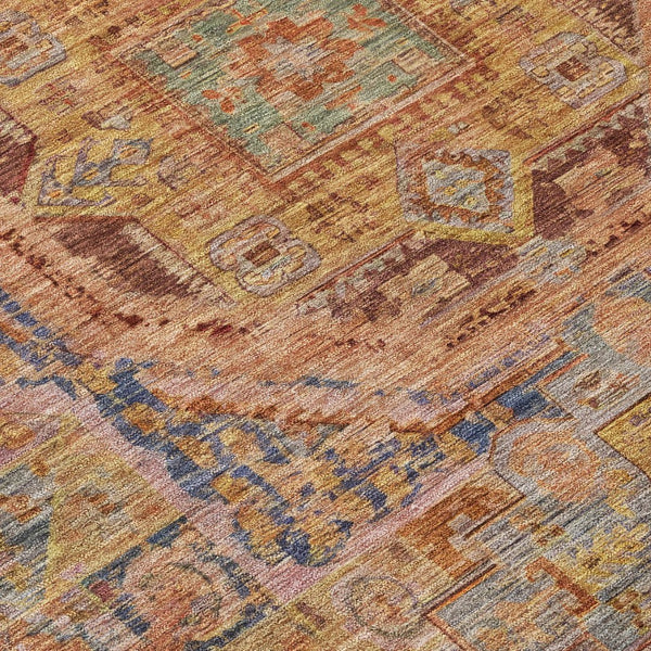 HomeRoots 8' Round Medallion Area Rug - Washable, Durable Design in Rust & Blue for Indoor/Outdoor Elegance 619555
