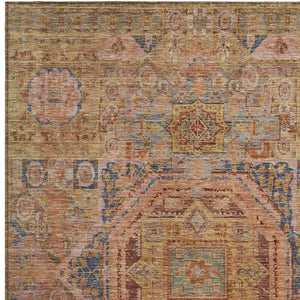 HomeRoots 8' X 10' Washable Rust and Blue Medallion Area Rug - Durable, Stylish, Indoor/Outdoor Comfort! 619556