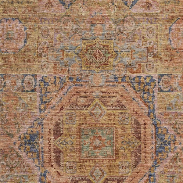 HomeRoots 9' X 12' Stylish Rust and Blue Medallion Area Rug - Durable, Washable, Perfect for Indoor or Outdoor Use! 619557