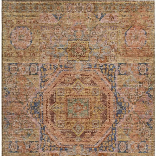 HomeRoots 9' X 12' Stylish Rust and Blue Medallion Area Rug - Durable, Washable, Perfect for Indoor or Outdoor Use! 619557