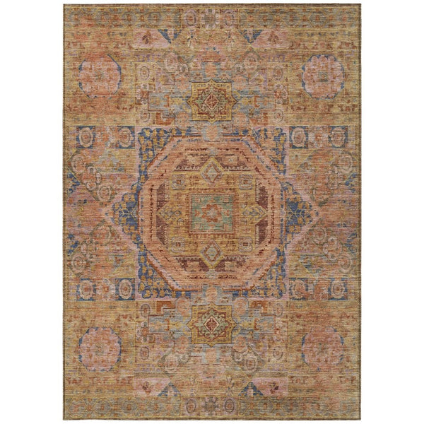HomeRoots 10' Rust and Blue Medallion Area Rug - Stylish, Durable, Machine Washable for Indoor & Outdoor Use! 619558